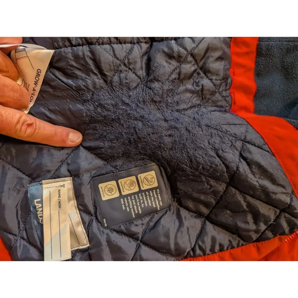 Lands' End Boys L 14-16 Orange Blue Hooded Winter Jacket Squall Parka Coat